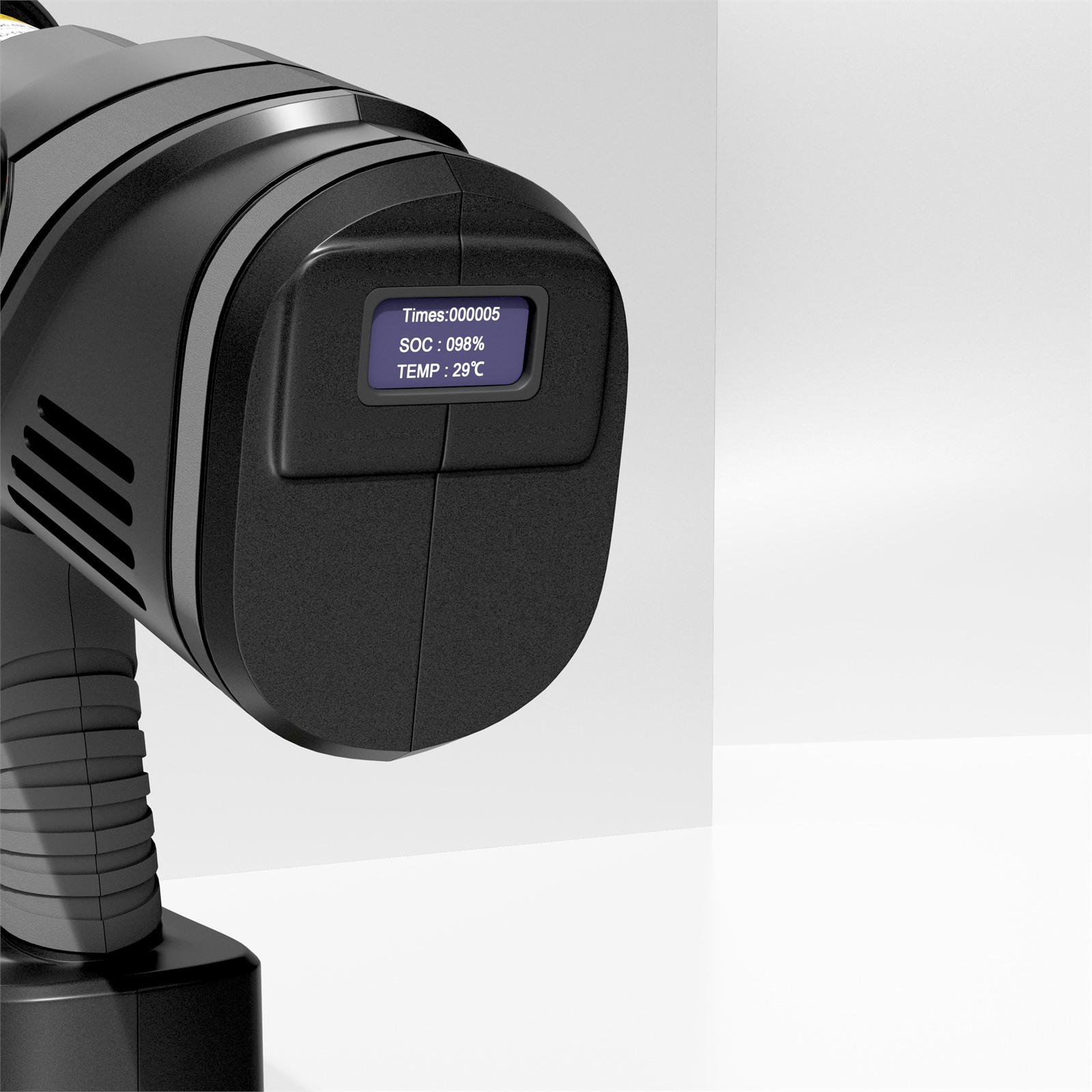 Close view of the crimper LCD status display
