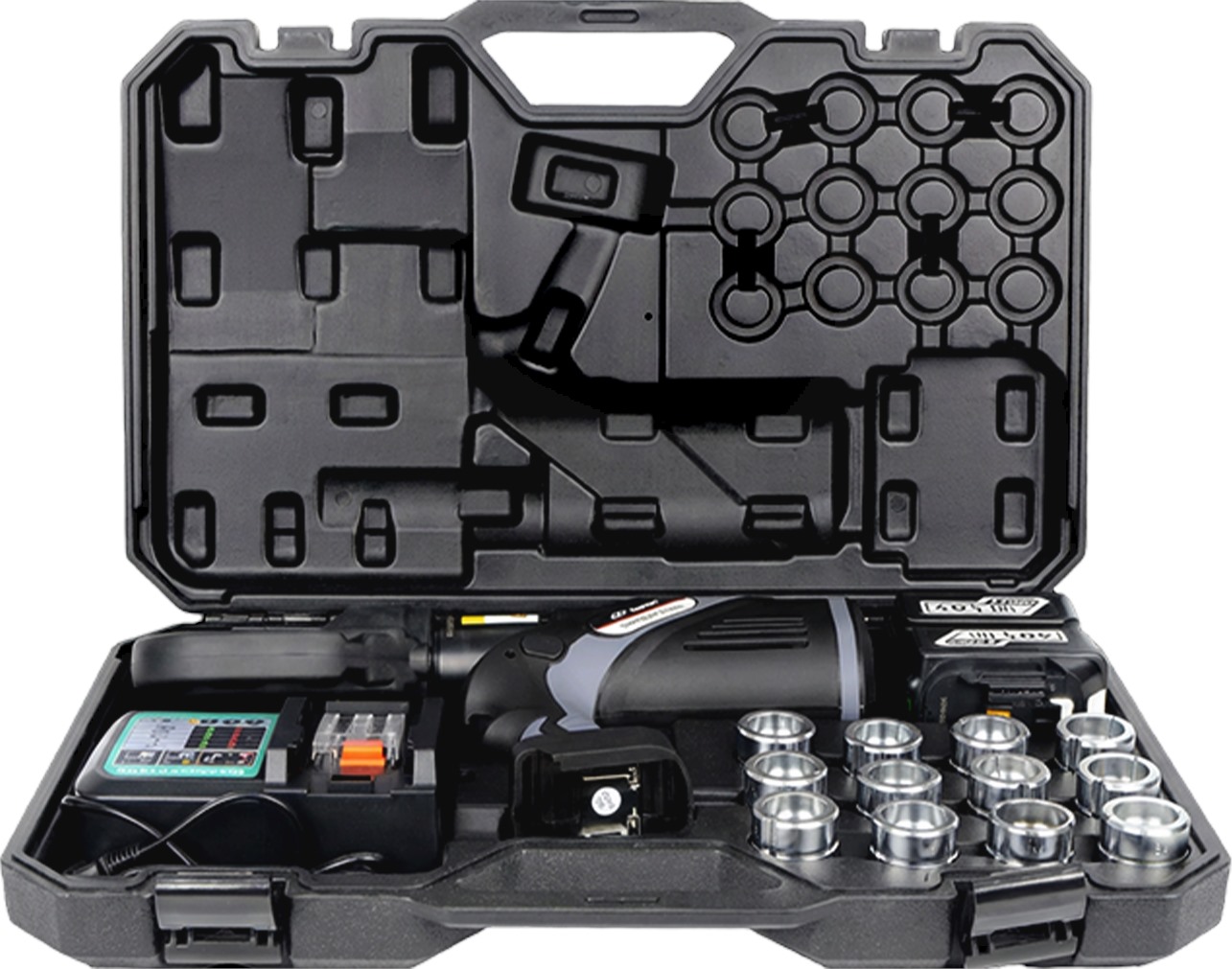Exqutoo hydraulic crimper kit in its storage case