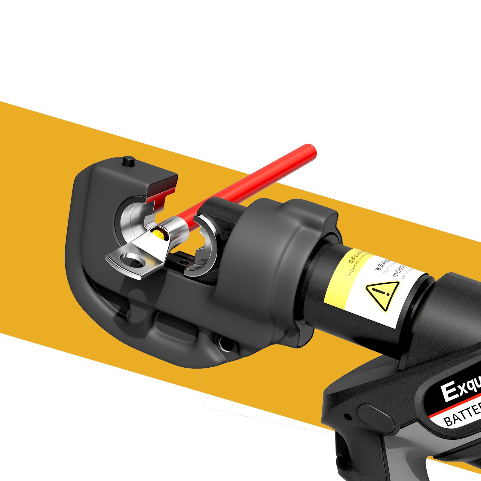Exqutoo hydraulic crimper terminating a cable lug